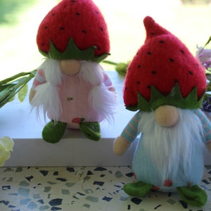 Strawberry Gnomes (Set of 2): Handmade Spring Decor