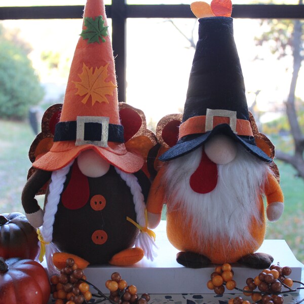 Thanksgiving Decor - Pair of Turkey Pilgrim Gnomes - thanksgiving tiered tray decor - Christmas Decorations - Holiday Gift - Christmas Gift