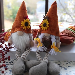 Pair of Spring gnomes - Alfie and Fiona Sunflower gnomes - Thanksgiving gnome - Thanksgiving tiered tray decor - Holiday Decore