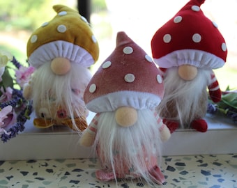 Handmade Spring Mushroom Gnomes: Tiered Tray Decor