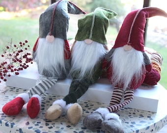 Christmas Gnomes: Scandinavian Holiday Decor, Shelf Sitters, Set of 3