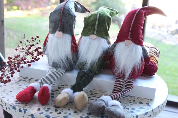Christmas Gnomes: Scandinavian Holiday Decor, Shelf Sitters, Set of 3