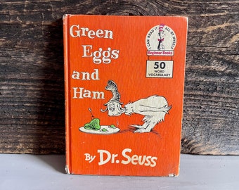 Vintage 1960 &#39;Green Eggs and Ham&quot; Book by Dr. Seuss, 1960Copyright, Orange Covered Children&#39;s Book, Nursery and Children&#39;s Room Decor