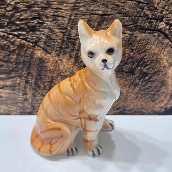 Vintage Lego Cat Figurine, Sitting Kitty Porcelain Statue, Orange Striped Cat, Vintage Cat Collectible, Made in Taiwan, Cat Lover Gift