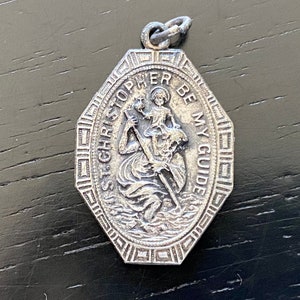 Antique Art Deco St Christopher Religious Medal, St Christopher I am Catholic Medal, Patron Saint of Travelers, Vintage Catholic Medal