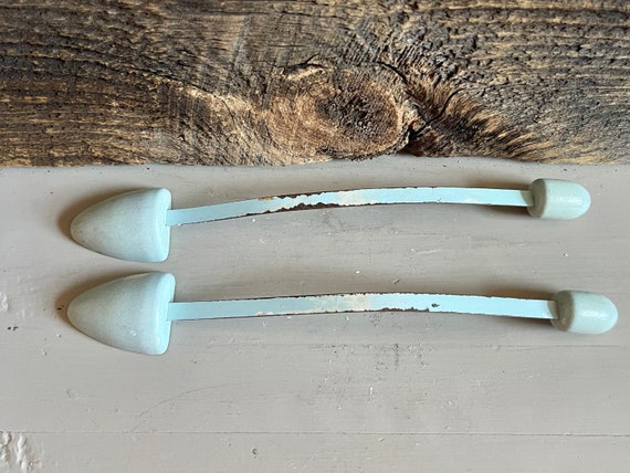 Vintage Shoe Trees, Light Blue Wood & Metal Shoe … - image 2