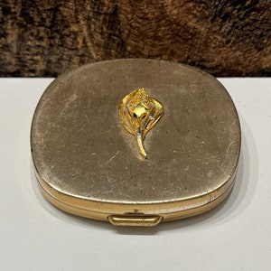 Vintage Mirror Compact, Leaf Art Deco Gold Tone Compact, Empty Powder Compact, Cross Hatch Pattern, Vintage Compact with Mirror, Powder