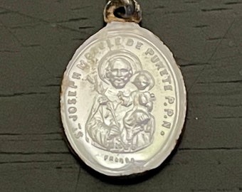 Vintage St. Joseph Enamel Pendant: Catholic Medal, France