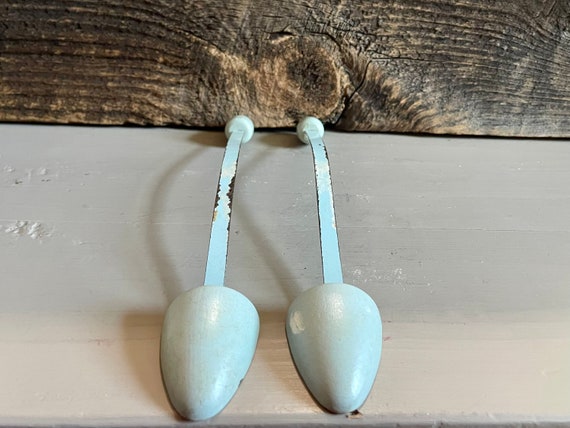 Vintage Shoe Trees, Light Blue Wood & Metal Shoe … - image 4