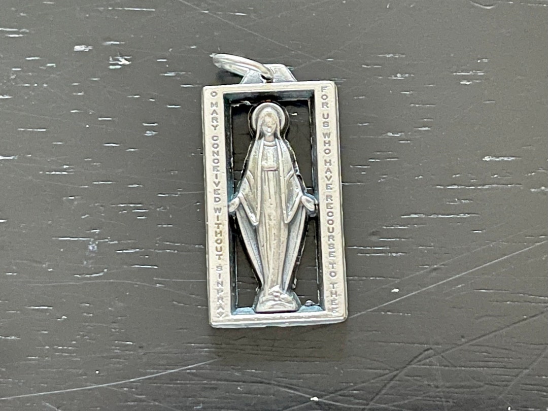 Vintage Miraculous Mary Medal: Silver Tone Catholic Pendant - Etsy