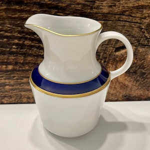 Vintage PMR Creamer, PMR Jaeger & Co. Bavaria China, White Creamer with Navy and Gold Stripes, Made in Germany, Vintage Kitchen Decor