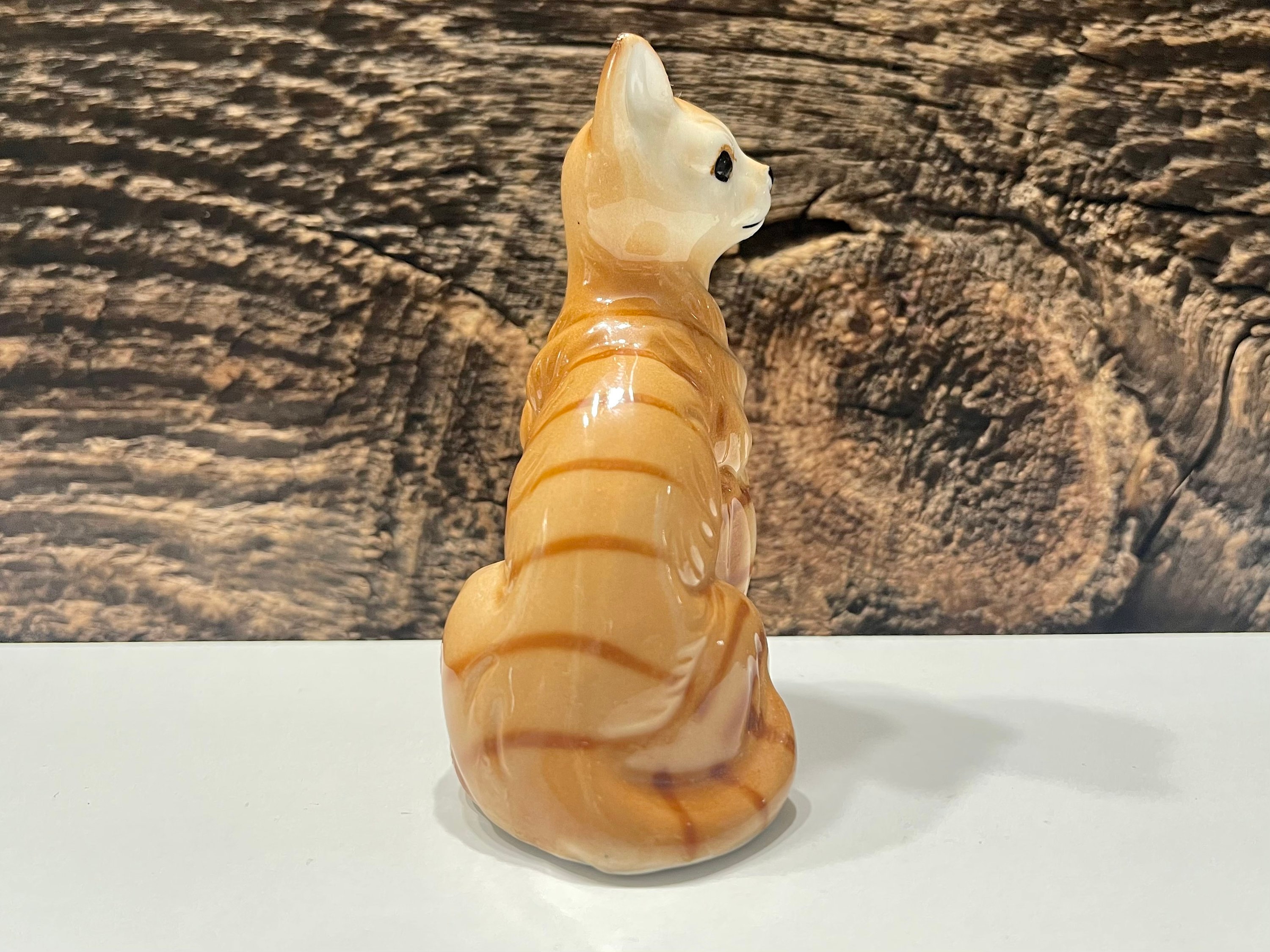 Vintage Lego Cat Figurine, Sitting Kitty Porcelain Statue, Orange