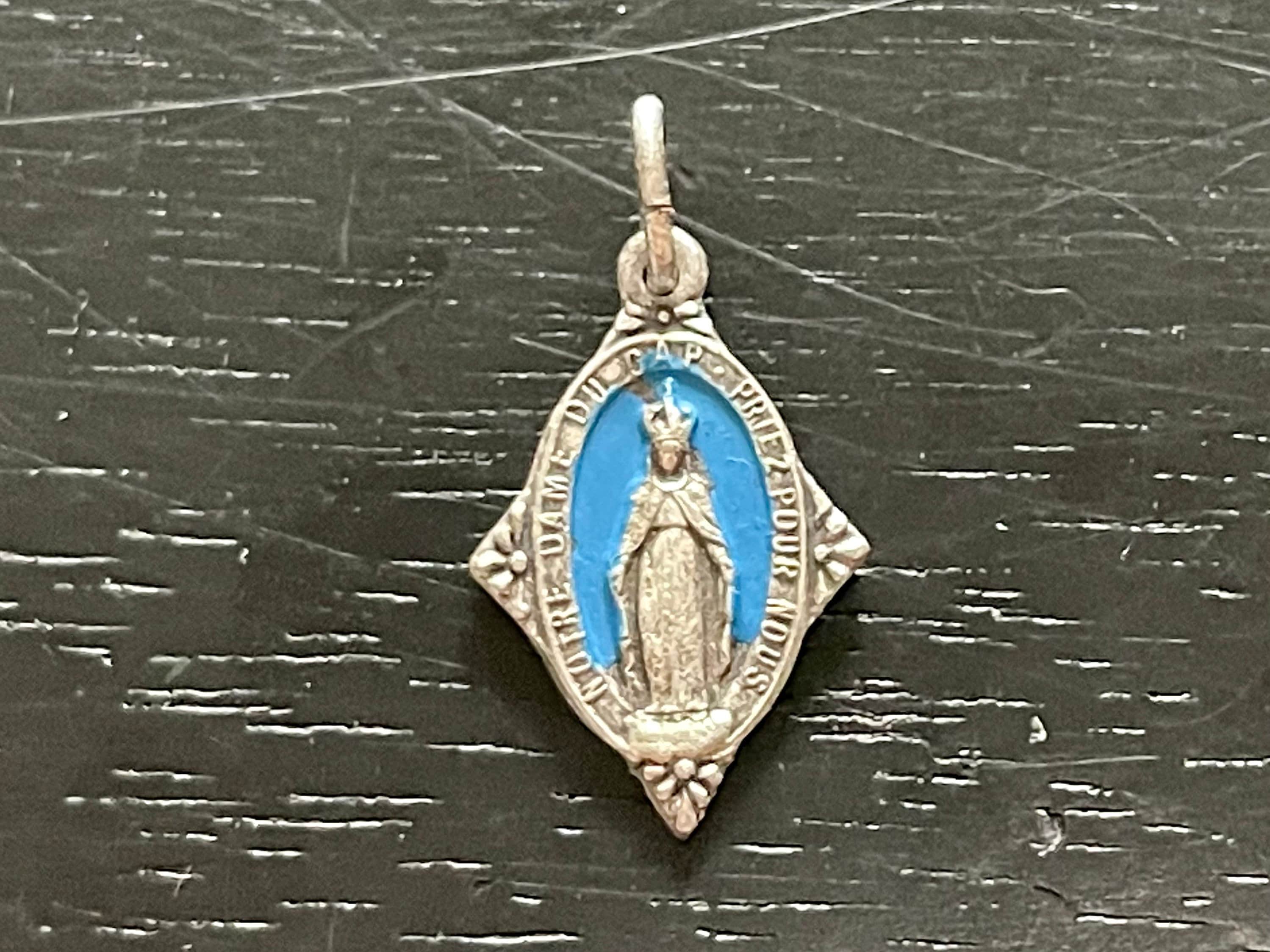 Vintage French Notre Dame Du Cap Medal: Blue Enamel Catholic Charm - Etsy