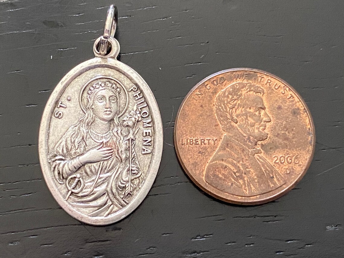 Vintage St Philomena Religious Medal Vintage Silver Saint Etsy