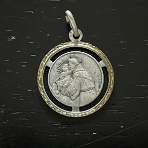 Vintage St Anthony Medal: Silver over Bronze Religious Pendant