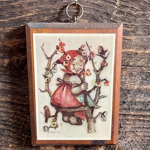 Vintage Hummel Plaque, Hummel Picture of Girl in Apple Tree, Authentic Hummel Prints, 1970&#39;s Hummel Wood Print, Apple Girl, Made in Germany
