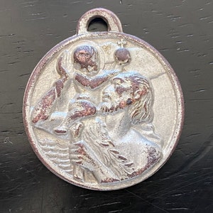 Vintage St Christopher Medal: Silver over Bronze, Patron Saint of Travelers