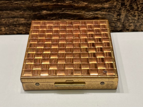 Vintage Brass Basket Weave Compact, Fifth Avenue … - image 1