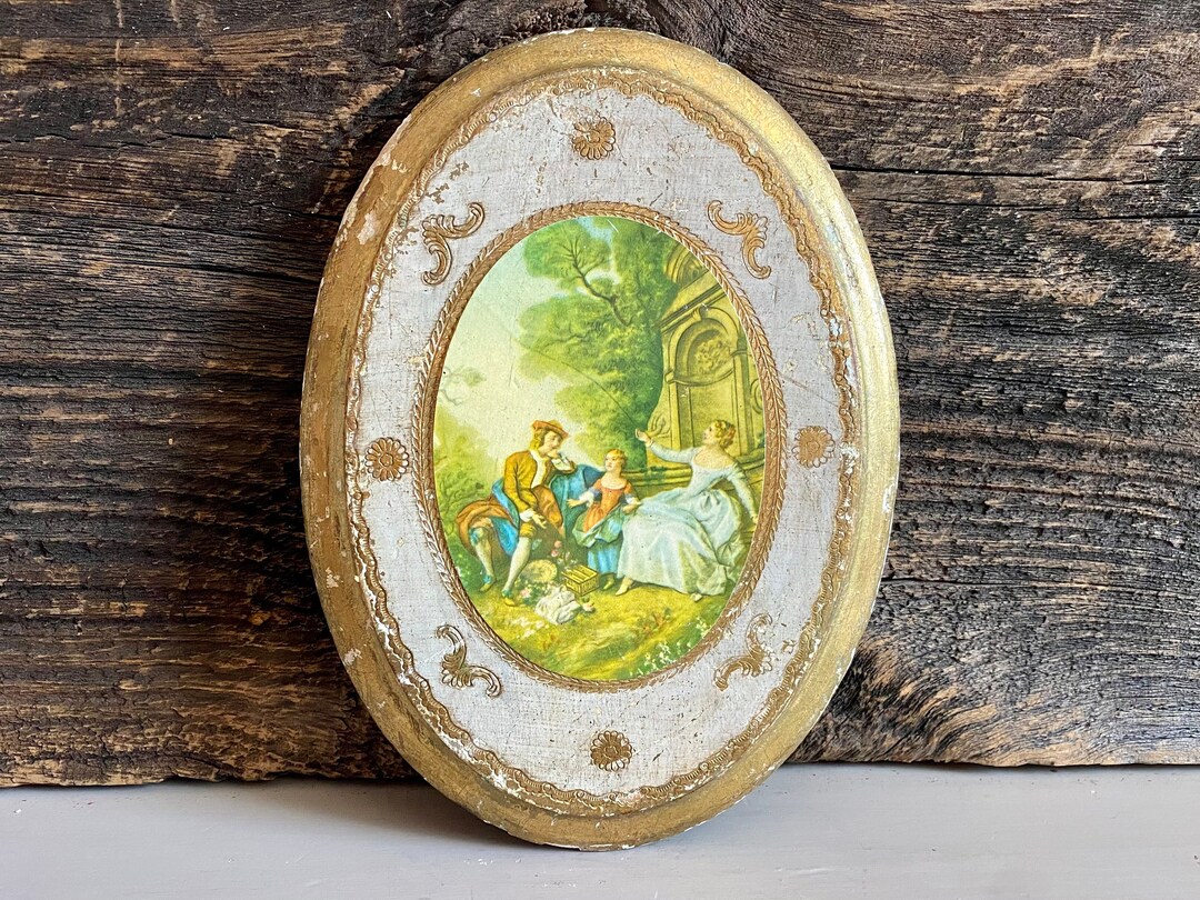 Vintage Florentine Wood Plaque: Victorian Family Scene, Made in Italy ...