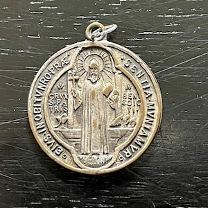 Vintage St Benedict Medal: Silver Over Bronze Religious Pendant