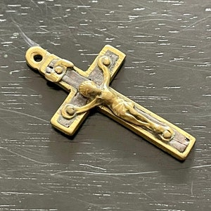 Antique Ebony and Brass Crucifix, Small Old Pectoral Crucifix, Catholic Crucifix, Tone Metal Cross, Antique Clergy Crucifix, Vintage
