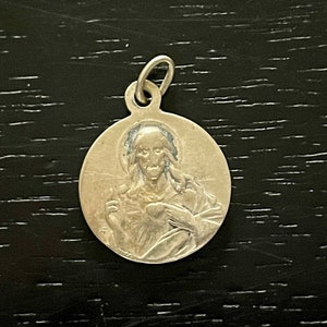 Vintage Brass Sacred Heart of Jesus Religious Medal, Vintage Brass Jesus Pendant, Our Lady of Mt Carmel Charm, Catholic Pendant, Religious