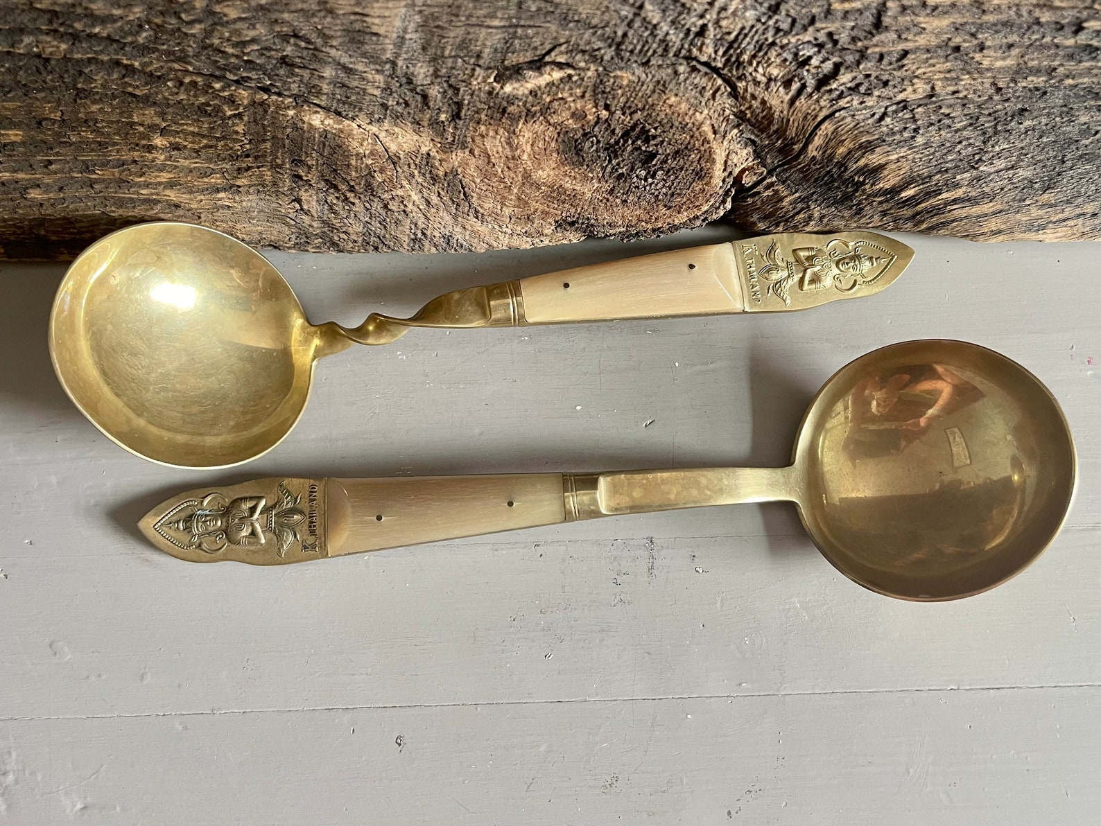 Vintage Serving Spoons Set of Two Large Spoons K. Thailand Etsy