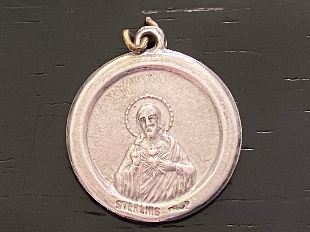 Vintage Sterling Silver Sacred Heart Jesus Medal - Lady of Fatima - Etsy