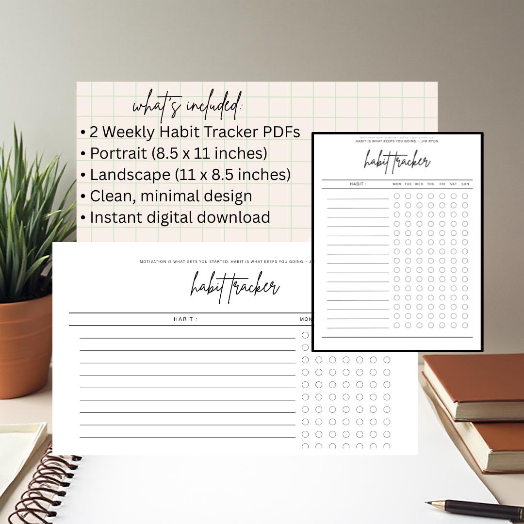 Weekly Habit Tracker Printable | Simple Habit Tracker PDF | Minimal ...
