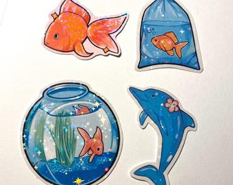 Y2K Aquatic Sticker 4-Pack | Frutiger Aero Glitter Stickers