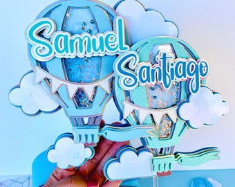 Up up and away cake topper, Personalized hot air balloon cake topper, Hot air balloon and cloud party decoration, Aerost balloon birthday.