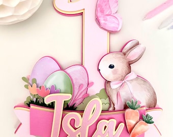 Easter Bunny cake topper, Spring 1st birthday cake decor, Personalized rabbit cake topper, Easter egg hunt party, Easter party themed.