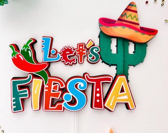 Let's Fiesta cake topper, Cinco de Mayo cake topper, Mexico bachelorette, Fiesta bridal shower, Fiesta wedding, Fiesta baby shower, Cactus