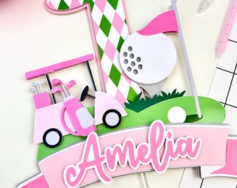 Pink Golf cake topper for girls, Hole in one topper, Golf par tee caketopper, Time to par tee party theme, Golf 1st birthday, Let's par tee