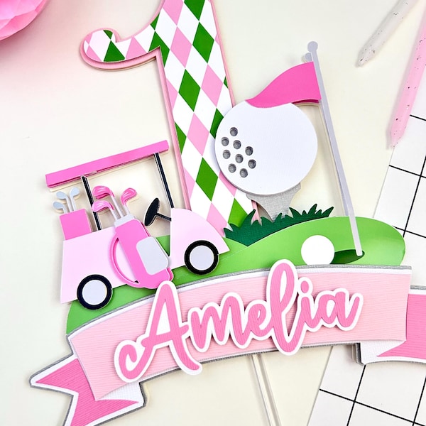 Pink Golf cake topper for girls, Hole in one topper, Golf par tee caketopper, Time to par tee party theme, Golf 1st birthday, Let's par tee