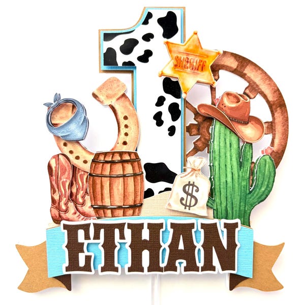 Cowboy Cake Topper, Personalized Western Birthday Decor, Cowboy Birthday birthday theme, Name & Age Custom.