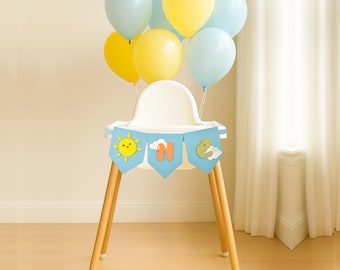 One Happy Boy High Chair Banner, Little Sunshine 1st Birthday Decor, ONEderful Sun Theme, First Trip Around the Sun Garland,Yellow Sun Party