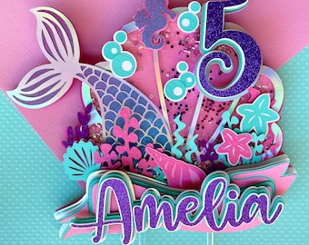Mermaid cake topper, Personalized mermaid cake topper, Custom birthday caketopper, Mermaid party, Mermaid decoration, Under the sea birthday