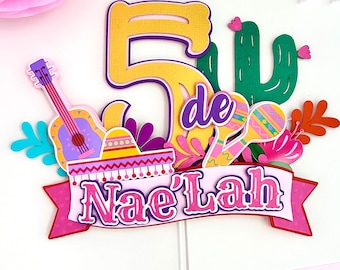 Mexican Fiesta Cake Topper Personalized, Cinco de Mayo Birthday Cake Decor, Colorful Fiesta Birthday Decor, Taco Bout One Party Topper.