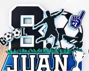 Soccer cake topper, Personalized soccer cake topper, Custom birthday caketopper, soccer party decoration, soccer themed party supplies.