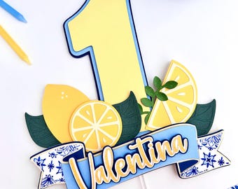Lemon cake topper, Lemon Blue Cake Topper, Lemon First birthday topper, Lemonade party theme, Italian Theme Party Decor, Amalfi coast topper