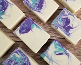 Mermaid Splash Artisan Soap - Handcrafted, Cold Process Soap. Palm Oil Free Soap. Hand and Body Bar. Sweet, Light Floral Scent.