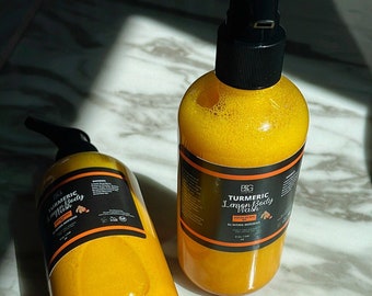 Nettoyant pour le corps curcuma et citron avec parfum de zeste de citron - Acide kojique - Savon liquide naturel fait main