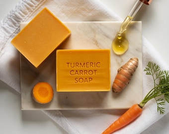 Turmeric Carrot Skin Soap, Kojic Soap, Vitamin C, Black Cumin Seed Oil, Face, Body, Bath Bar