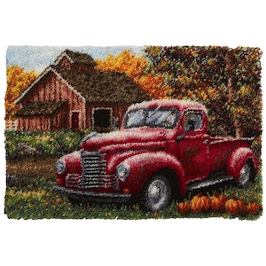 Kit de tapete Old Country Truck com gancho de laçada, tela pré-impressa com base antiderrapante, 102 x 69 cm