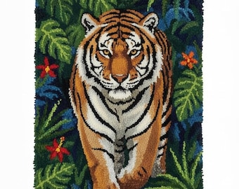 Jungle Tiger-klinkhaakset DIY-kit voor het maken van tapijten voorbedrukt canvas 55 x 75 cm