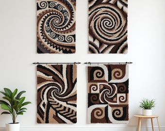 Abstract Swirl Latch Hook Kit Adult Spiral Geometric Rug Making Craft