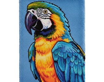 Colorful Macaw Latch Hook Kit DIY Rug Making Kit Pre-Printed Canvas 69x102cm