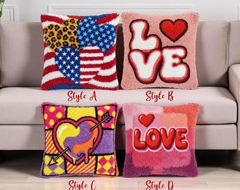Love Heart Latch Hook Kit Valentine Gift Pillow Cover Pop Art Pink