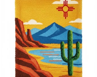 New Mexico Latch Hook Kit DIY Rug Making Kit Pre-Printed Canvas 55x75cm